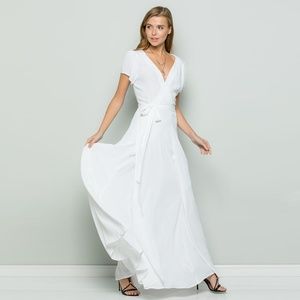 white flowy wrap dress